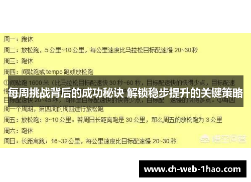 每周挑战背后的成功秘诀 解锁稳步提升的关键策略